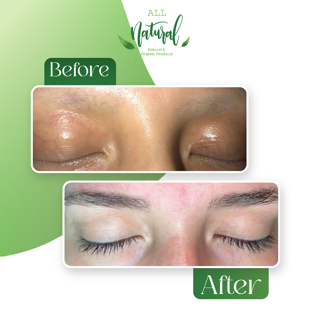Before and after using All Naturals Lash & Brow Growth Serum
