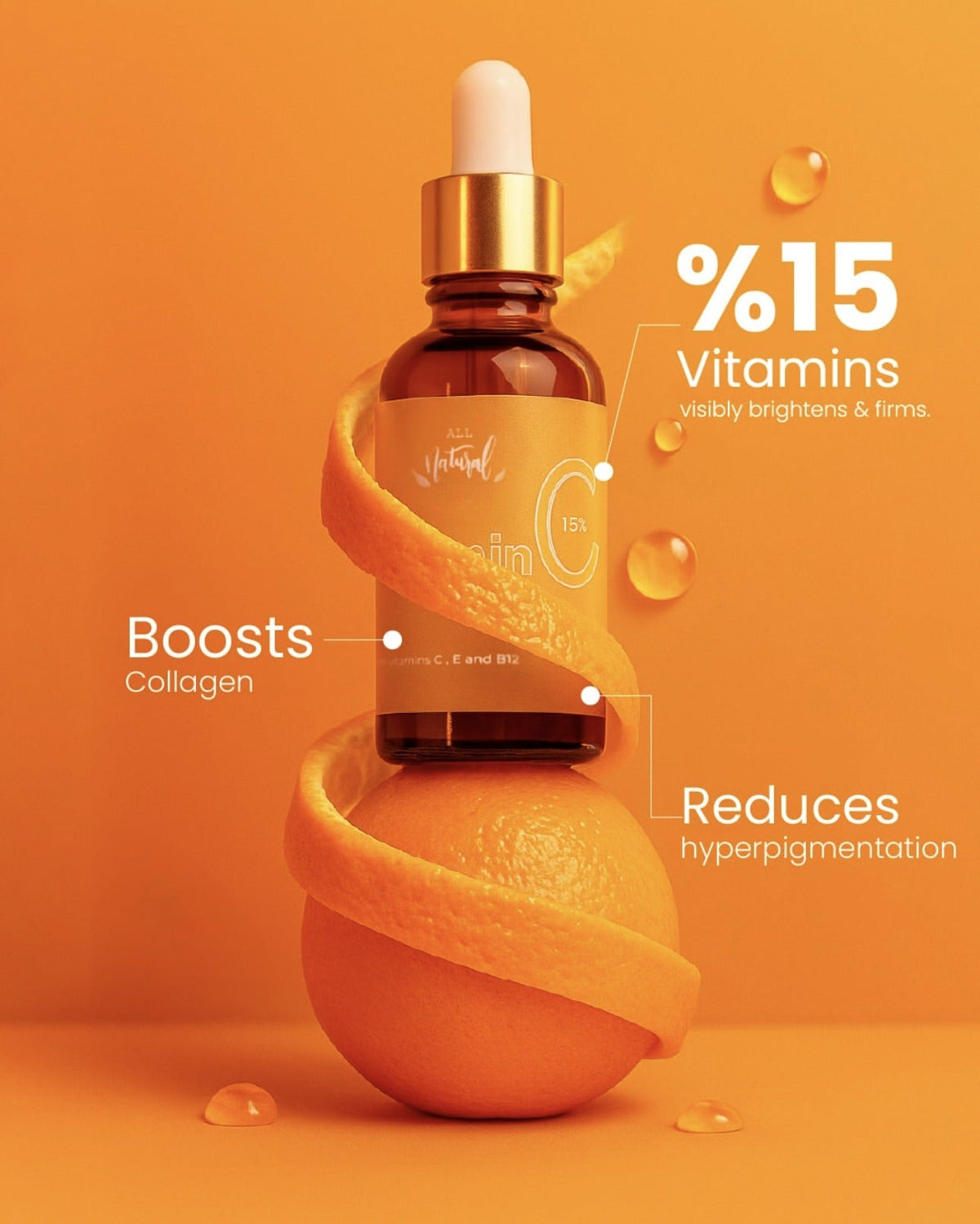All Naturals 15% Vitamin C Face Serum: boosts collagen and reduces hyperpigmentation